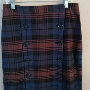 Plaid Double-Breasted Skirt - Blue and Brown
